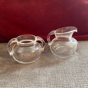 Vintage MCM Steuben Glass Creamer And Sugar Bowl Etch Signature on Bottom